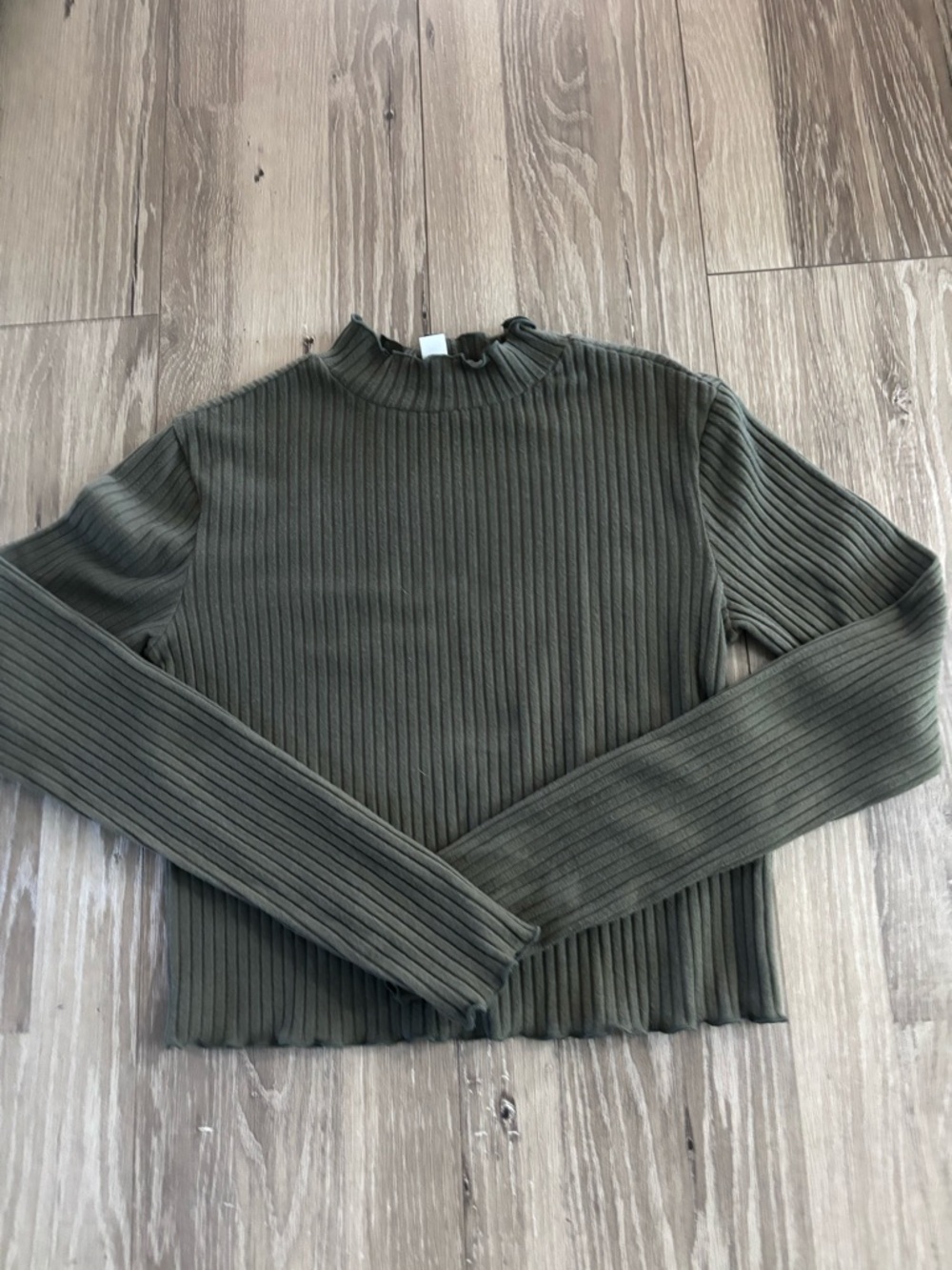 BP Ribbed Mock Neck Long Sleeve Cropped Top - Olive